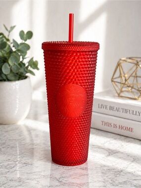 Starbucks Red Textured Studded Cold Cup with Straw